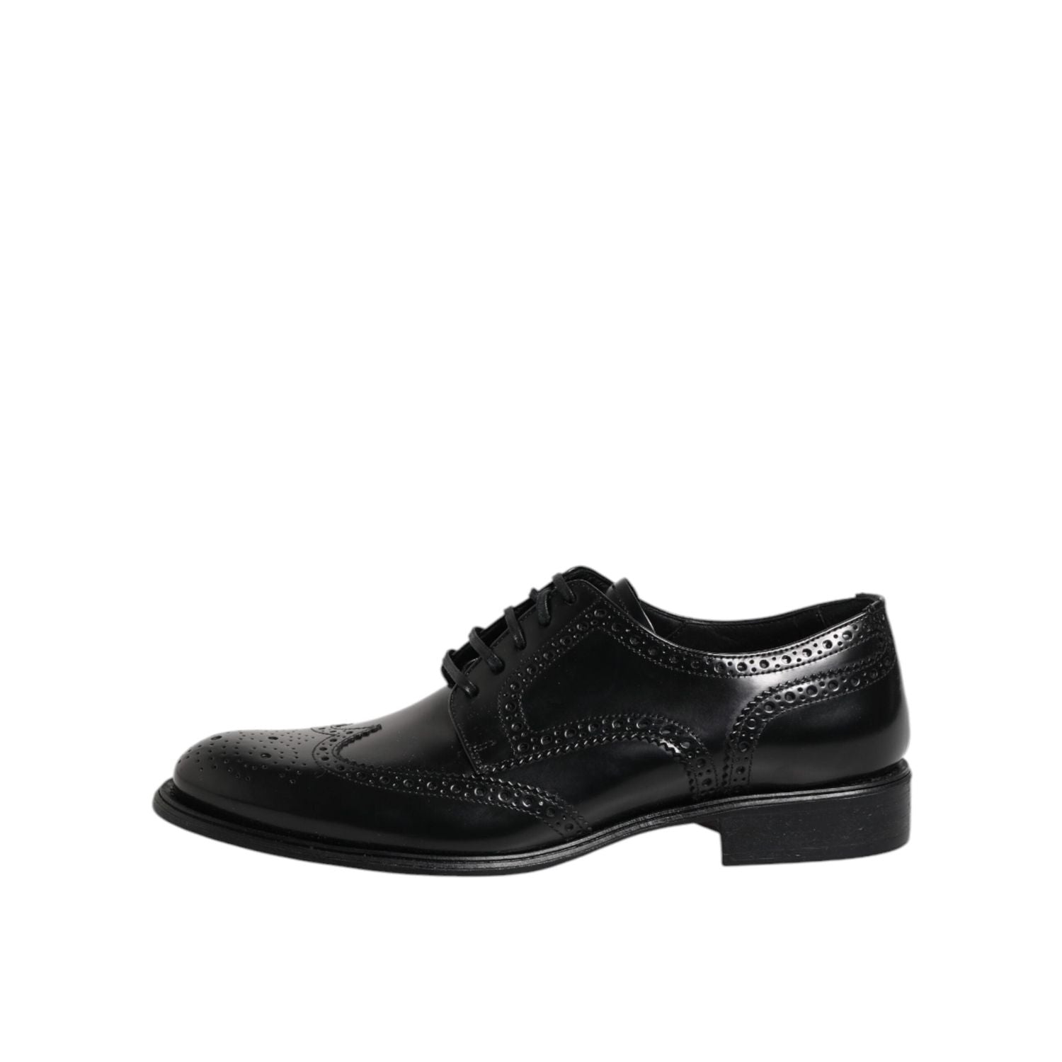 Dolce & Gabbana Black Leather Derby Wingtip Formal Shoes