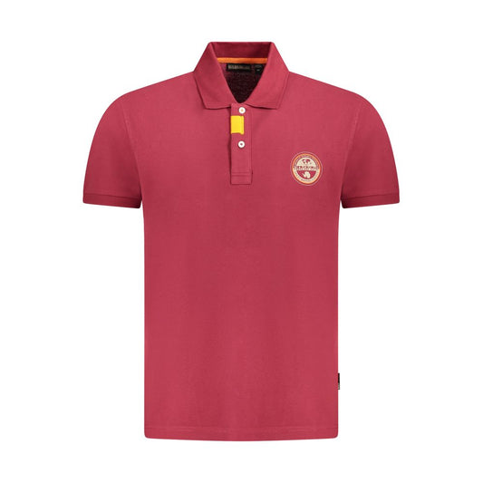 Napapijri Red Cotton Men Polo Shirt with contrasting details and logo, features short sleeves and two-button placket for style and comfort.