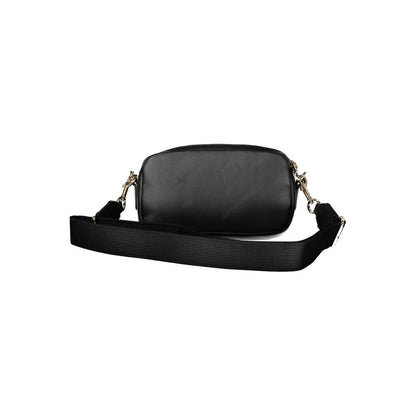 Tommy Hilfiger Black Polyester Women Handbag with adjustable strap and zip closure, featuring two compartments for organized storage.