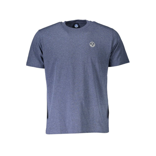 North Sails Blue Cotton Men T-Shirt with logo, short sleeves, crew neck, made from cotton and polyester blend, nautical style.