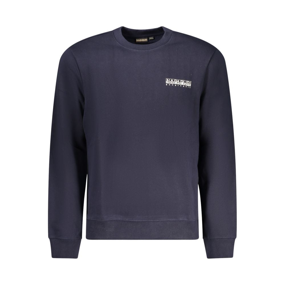 Napapijri Blue Cotton Men Sweater with logo, crew neck, and long sleeves for casual style.
