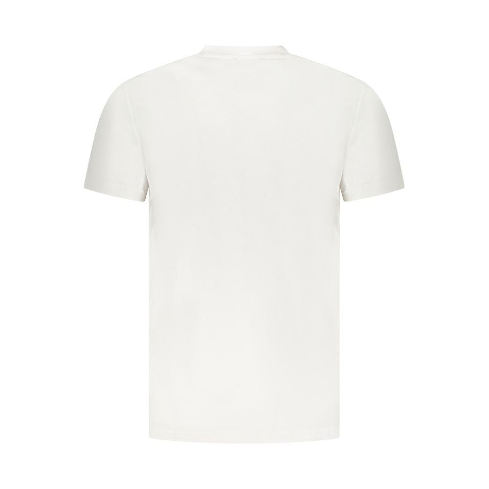 Back view of Cavalli Class White Cotton Men T-Shirt showcasing casual elegance and distinctive print.