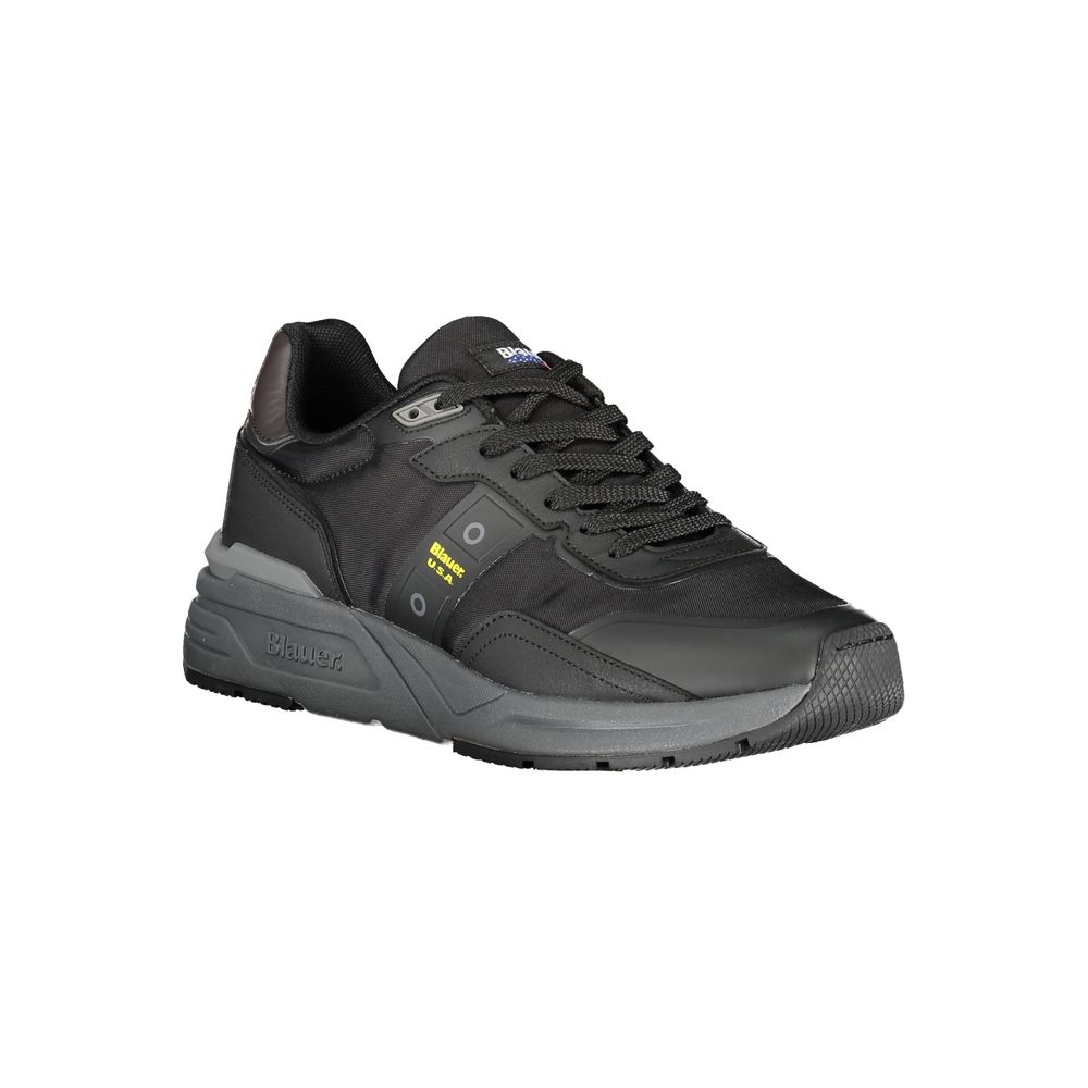 Blauer Black Polyester Sneaker with laces, contrasting details, logo application. Perfect for sports and casual wear.