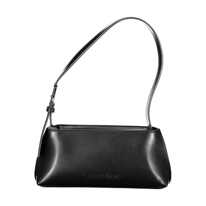 Calvin Klein Black Polyester Women Handbag with adjustable shoulder handle, sleek design, and secure zip closure for modern style.