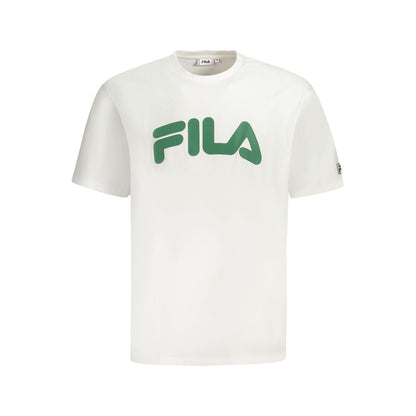 Fila White Cotton Men T-Shirt with green logo for casual wear