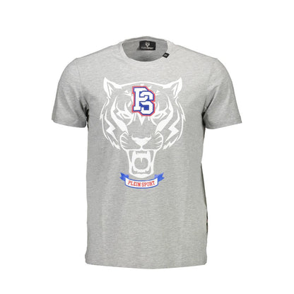 Plein Sport Brown Cotton Men T-Shirt featuring tiger graphic and logo, Italian crafted, luxury athletic style, crew neck design.