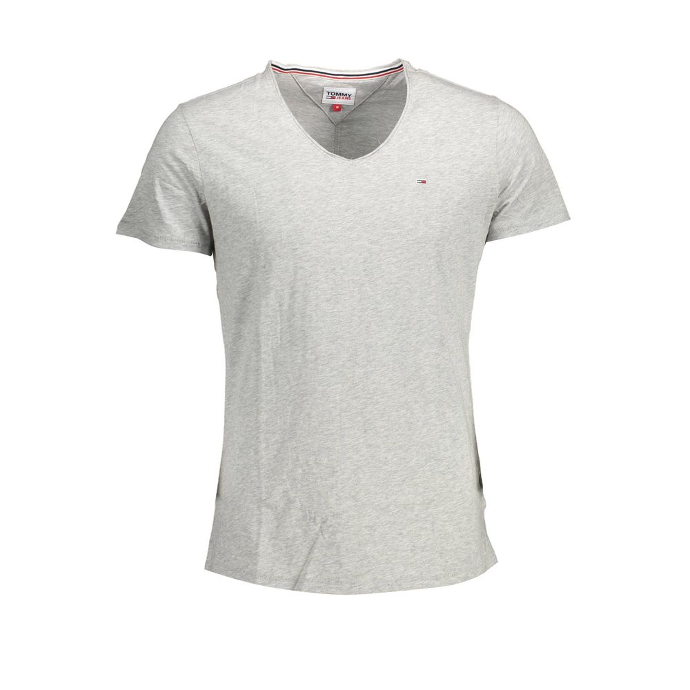 Tommy Hilfiger Brown Cotton Men T-Shirt crafted from organic cotton with a V-neck and embroidered logo, offering comfort and style.
