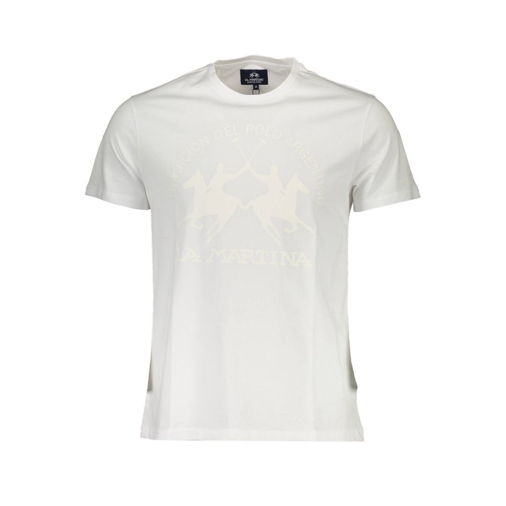 La Martina White Cotton Men T-Shirt with iconic logo on a crew neck design