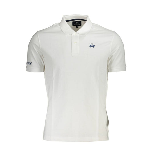 La Martina White Cotton Men Polo Shirt with logo embroidery and 2-button placket for modern sophistication and luxury fashion.