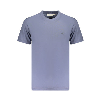 Calvin Klein Blue Cotton Men T-Shirt with crew neck and logo, made from 95% regenerative cotton, short sleeves for eco-conscious style.