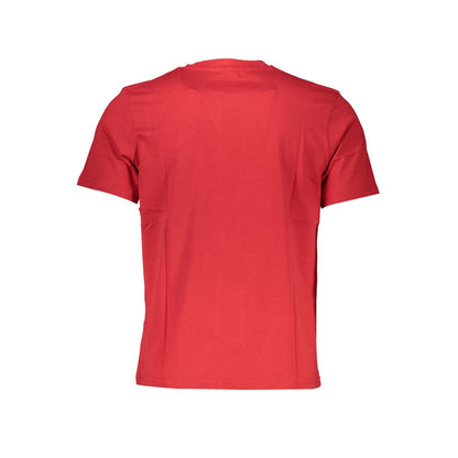 Back view of North Sails Red Cotton T-Shirt, short-sleeved with crew neck and logo print.