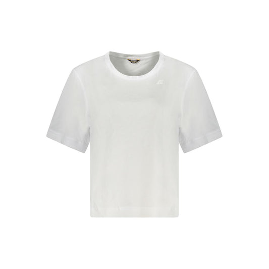 K-WAY White Cotton Women T-Shirt with wide neck and K-WAY logo, showcasing stylish short sleeves and premium cotton design.