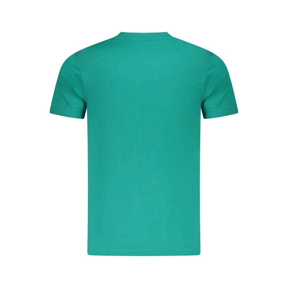 Back view of Cavalli Class Green Cotton Men T-Shirt featuring vibrant green color and luxury branding.