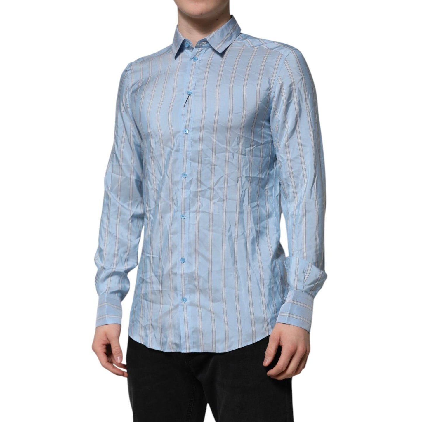 Dolce & Gabbana Blue Striped MARTINI Long Sleeve Dress Shirt