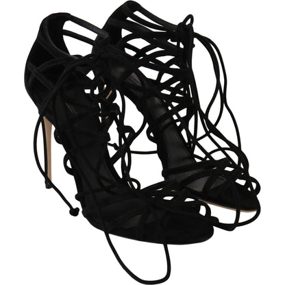 Dolce & Gabbana Black Suede Strap Stilettos Sandals