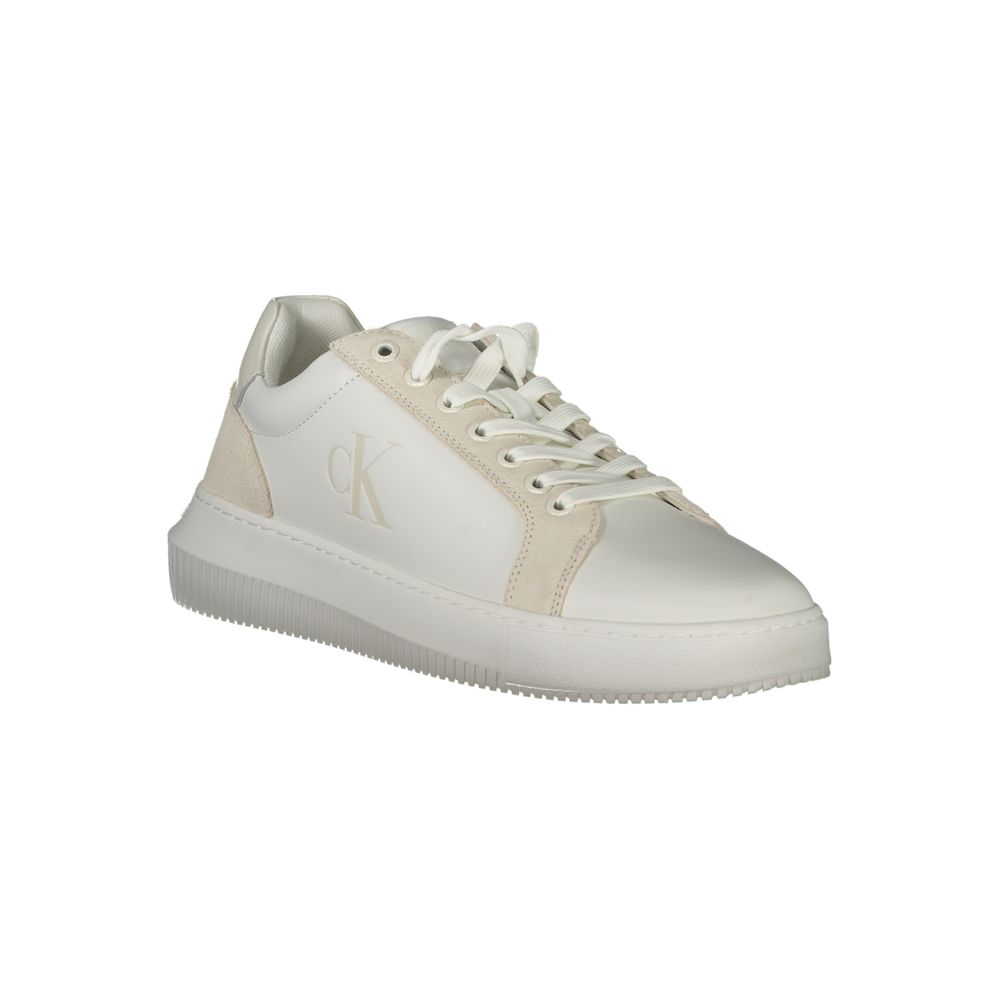 Calvin Klein White Polyethylene Men Sneaker with edgy print and eco-friendly design, featuring removable footbed for comfort.