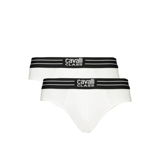 Cavalli Class White Cotton Mens Underwear with elastic waistband and logo, featuring a premium 95% cotton blend for a snug and stylish fit.