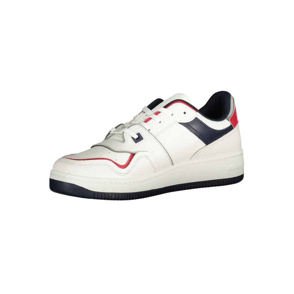 Tommy Hilfiger White Leather Men Sneaker with red and blue accents and lace-up design