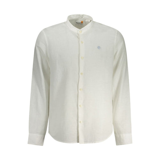Timberland White Cotton Shirt, long sleeve, slim fit, mandarin collar, logo embroidery.