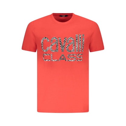 Cavalli Class Red Cotton Men T-Shirt featuring short sleeves and logo
