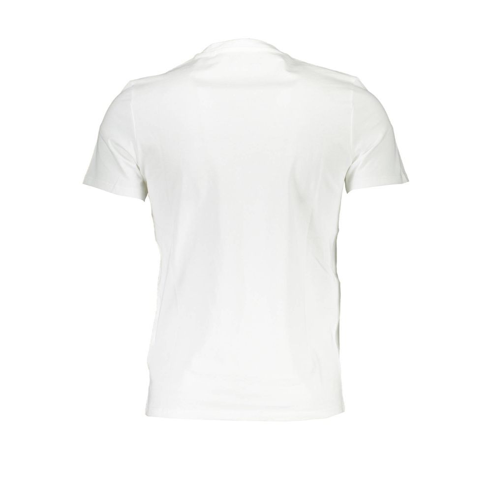 Back view of Guess Jeans White Cotton Men T-Shirt showcasing its sleek silhouette and slim-fit design.