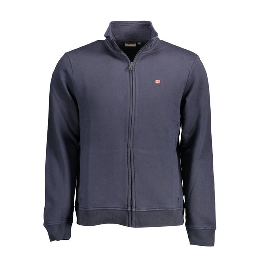 Napapijri Blue Cotton Men Sweater with embroidery and zip, crafted from premium materials for style and luxury, made in Turkey.