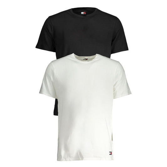 Tommy Hilfiger Black Cotton Underwear short sleeve T-shirt bi-pack with crew neck and logo application in black and white.