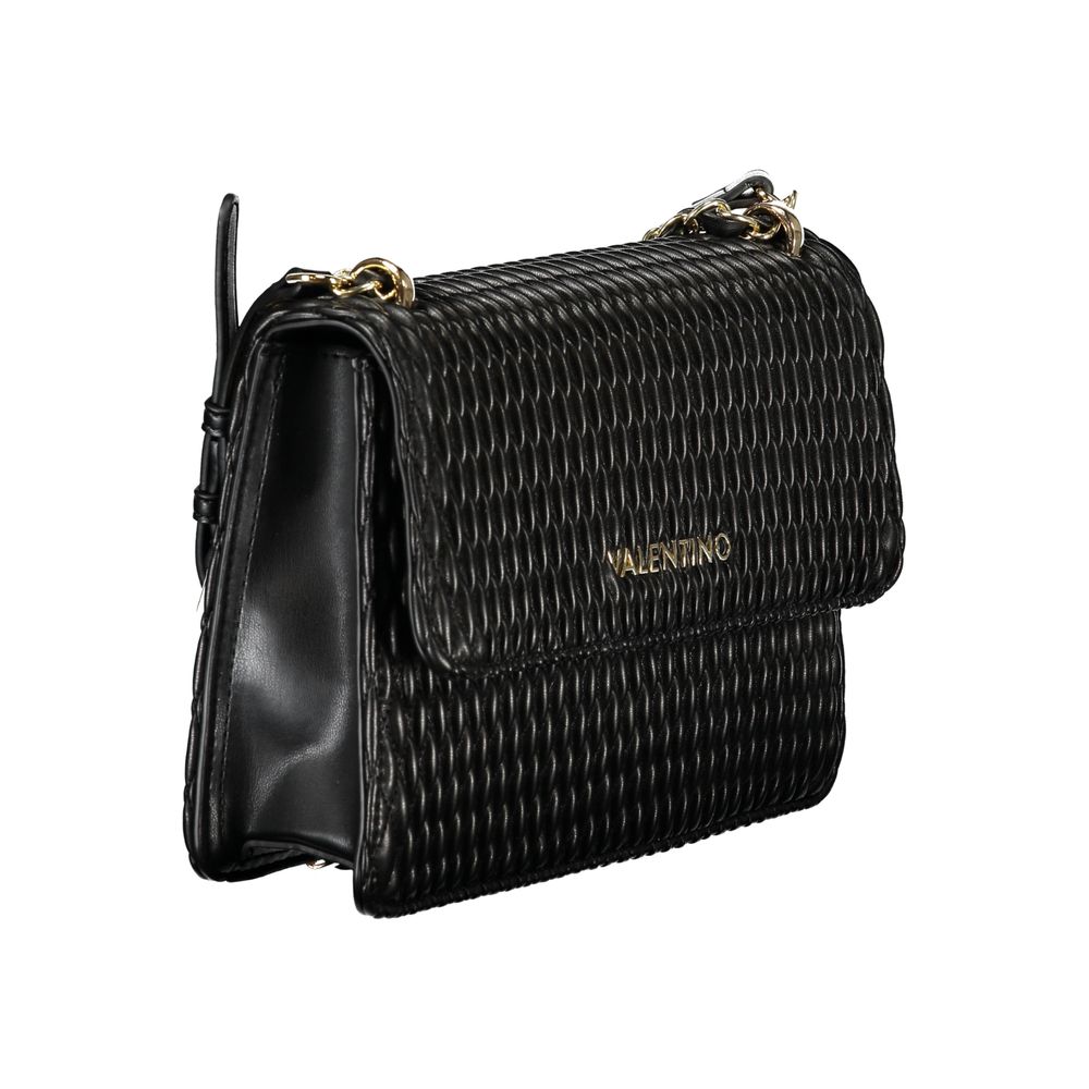 Mario Valentino Black Polyethylene Women Handbag with chain shoulder strap, showcasing luxury design and iconic logo.