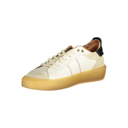 Blauer White Leather Men Sneaker with bold contrasting details and removable insole for comfort.