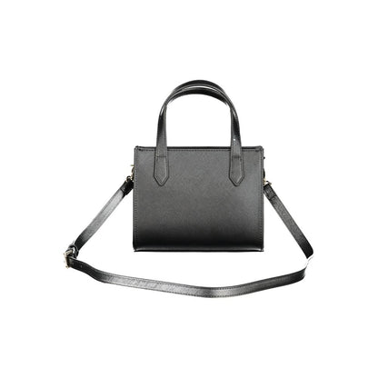 Mario Valentino Black Polyethylene Women Handbag with handles and adjustable strap, showcasing chic silhouette and eco-friendly design.