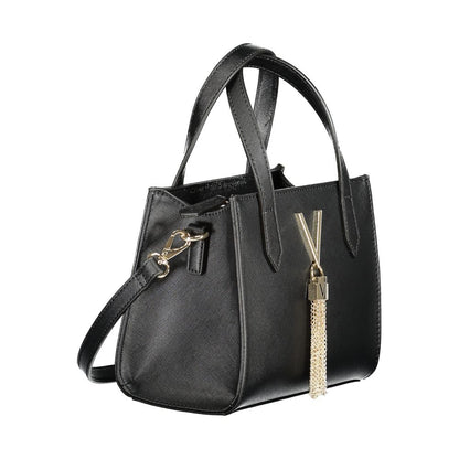 Mario Valentino Black Polyethylene Women Handbag with two handles and detachable shoulder strap, features chic design and practical pockets.