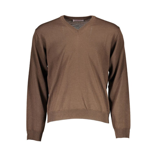 Romeo Gigli Brown Wool Men Sweater, elegant V-neck crafted with wool and acrylic for versatile Italian style.