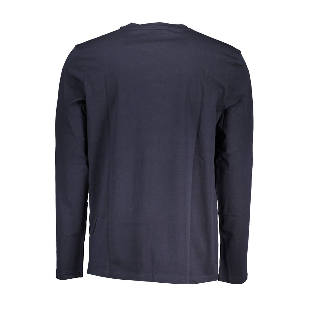 Back view of Hugo Boss Blue Cotton Men T-Shirt showing long sleeves and sleek design.