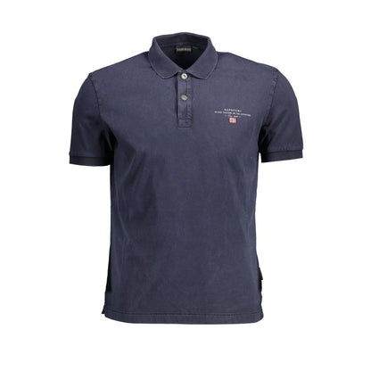 Napapijri Blue Cotton Men Polo Shirt with embroidery and logo, short-sleeved, crafted from quality cotton. Casual elegance for modern style.