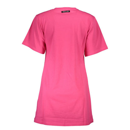 Back view of Cavalli Class Pink Cotton Women T-Shirt, short sleeve design, showcasing the luxurious cotton material.