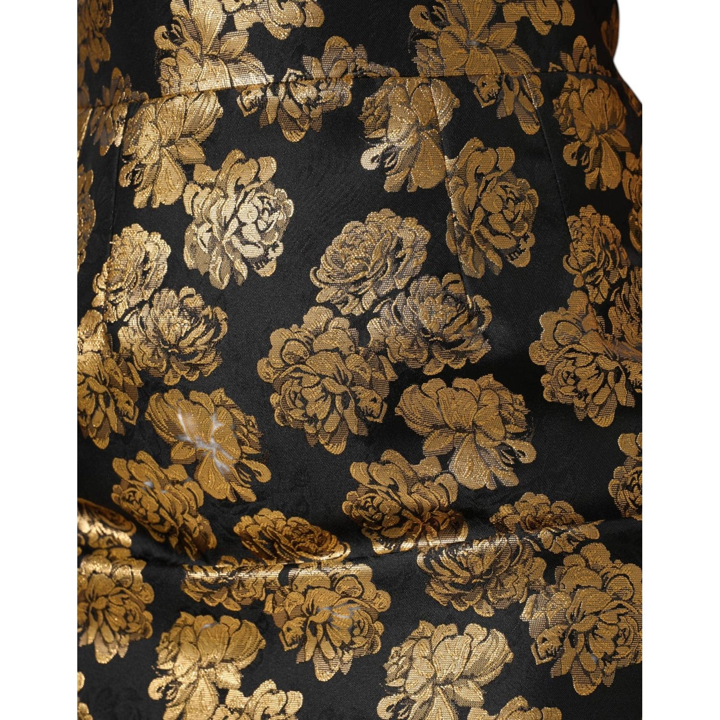 Dolce & Gabbana Black Gold Floral Print Jacquard Mini Skirt SKI2140-44