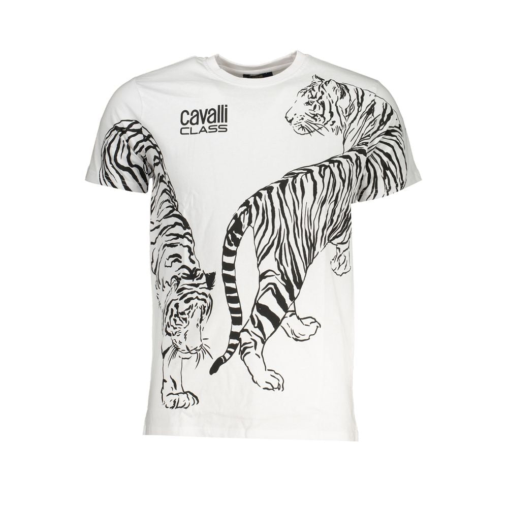 Cavalli Class White Cotton T-Shirt CA-28595-XL