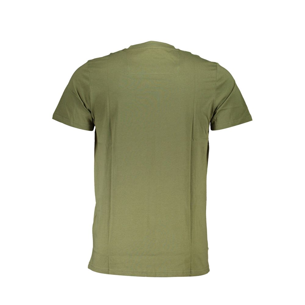 Back view of Cavalli Class Green Cotton Men T-Shirt, crew neck, short sleeves, crafted with premium cotton, ideal for stylish casual wear.