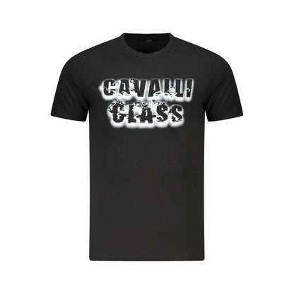 Cavalli Class Black Cotton Men T-Shirt with bold logo design on the front, offering luxury and comfort.