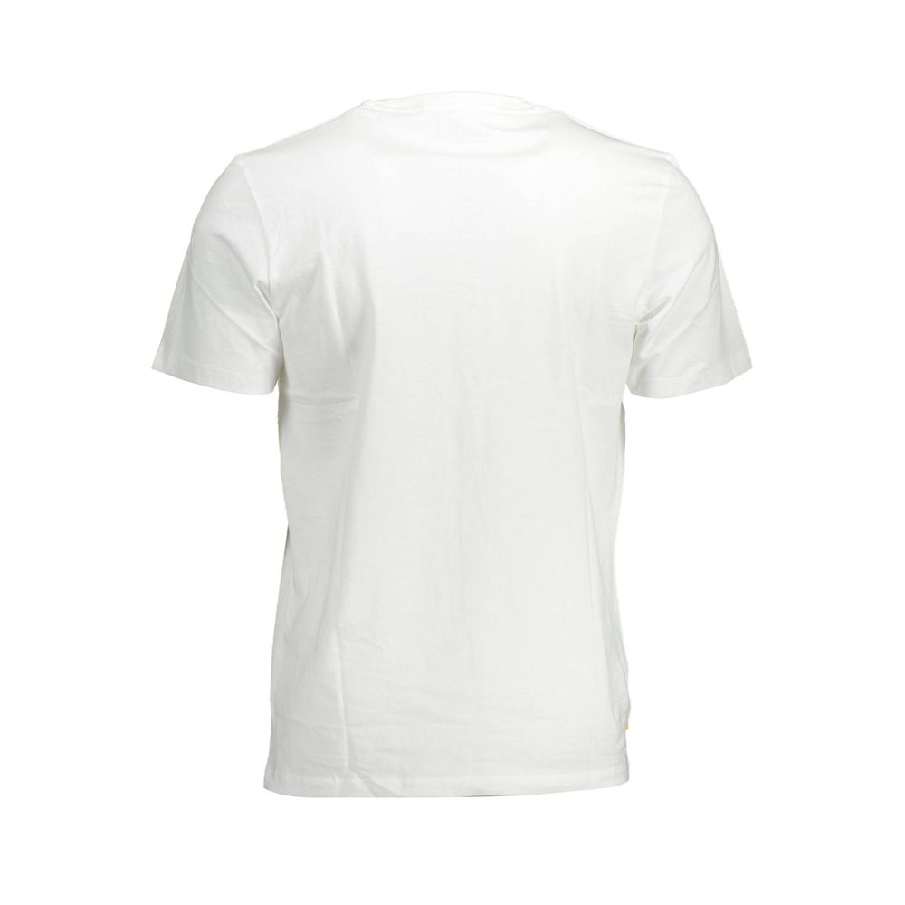 Back view of Timberland White Cotton Men T-Shirt, featuring a regular fit and crew neck design.