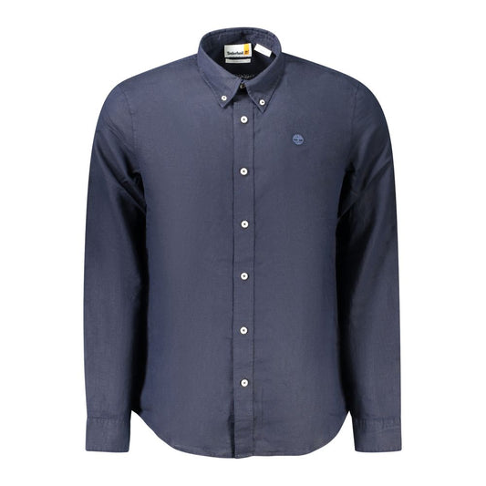 Timberland Blue Cotton Shirt with long sleeves, slim fit, button-down collar, and logo embroidery, ideal for casual or formal wear.