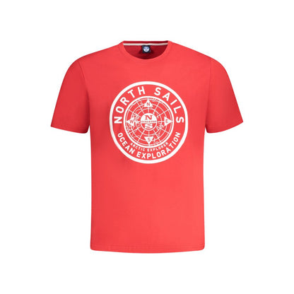 North Sails Red Cotton Men T-Shirt with logo and stylish print, made from 100% cotton for comfort and breathability.