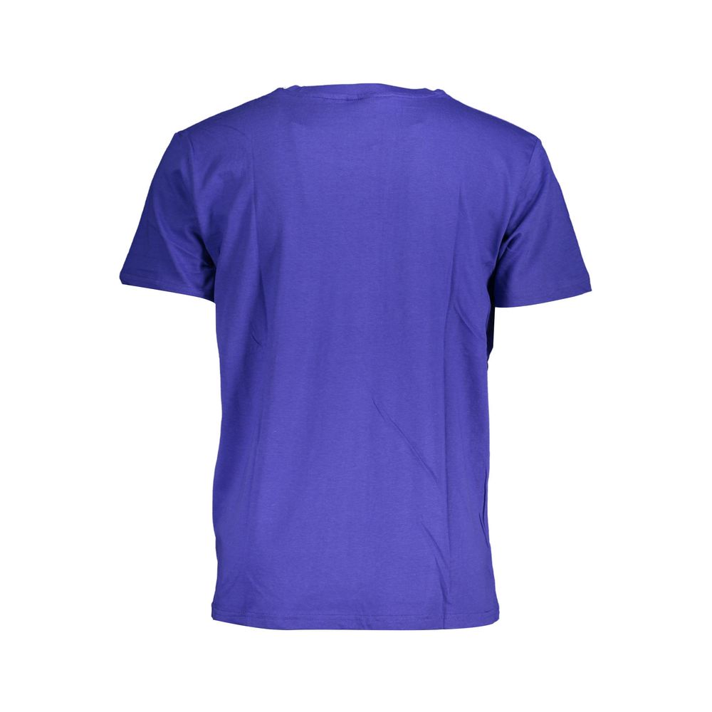 Back view of Norway 1963 Blue Cotton Men T-Shirt, showcasing short sleeves and crew neck design for timeless style.