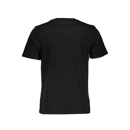 Back view of Timberland Black Cotton T-Shirt, short sleeve, crew neck, regular fit, organic cotton, featuring logo print.