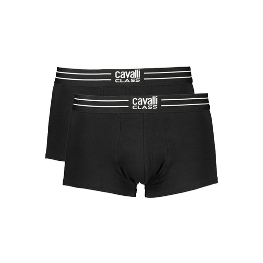 Cavalli Class Black Cotton Men Boxer bi-pack with logo waistband, luxury and comfort design.