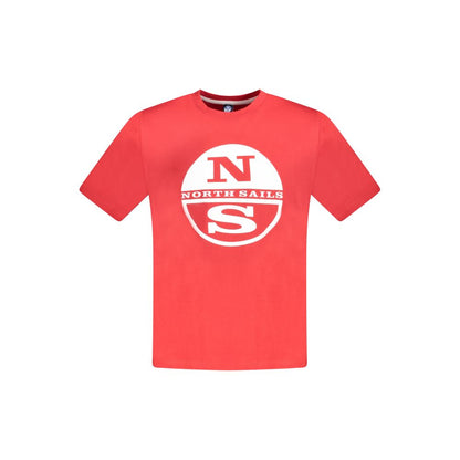 North Sails Red Cotton Men T-Shirt with logo and print, short-sleeve crew neck, made from 100% cotton, stylish and comfortable.