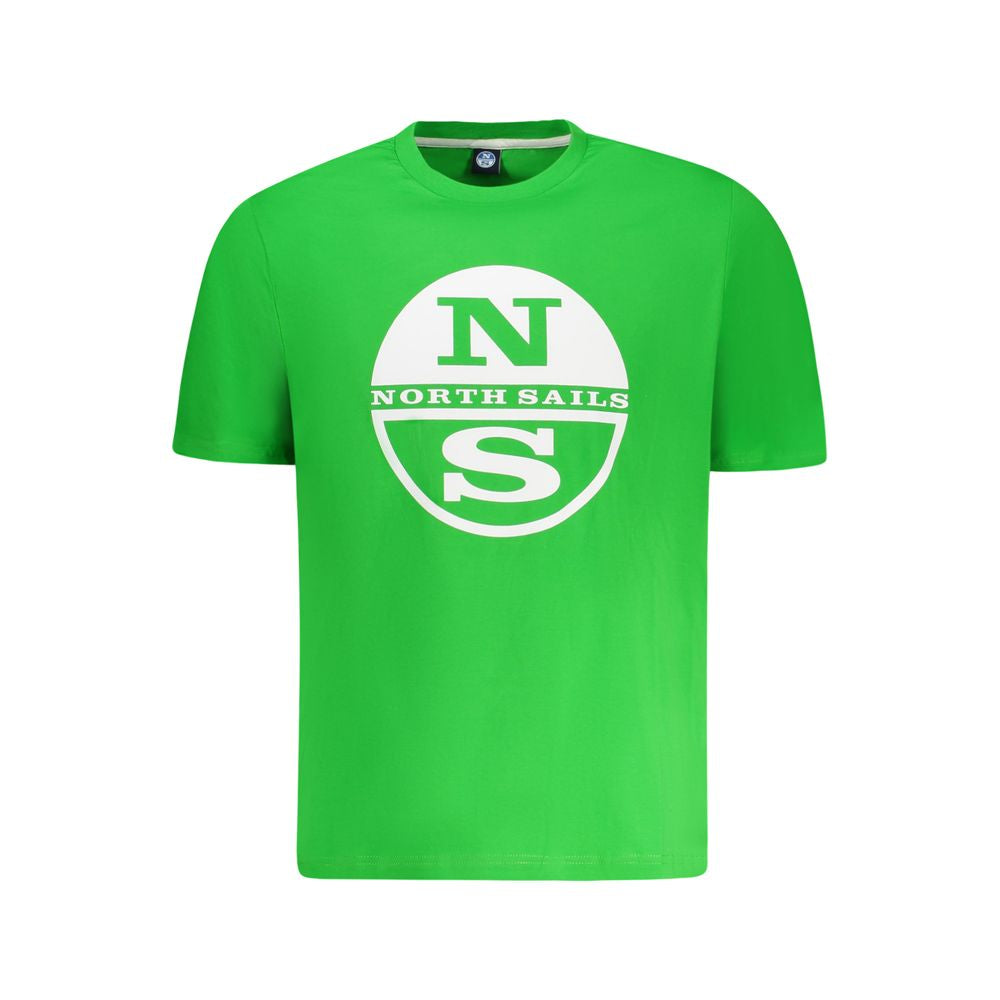 North Sails Green Cotton Men T-Shirt with logo print, crew neck design, made of 100% cotton for comfort and style.