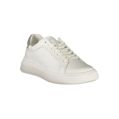Calvin Klein White Polyester Sneaker with laces, grey details, removable footbed, and logo print.