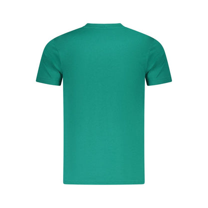Cavalli Class Green Cotton Men T-Shirt with crew neck and bold design, featuring iconic Cavalli Class logo, back view.
