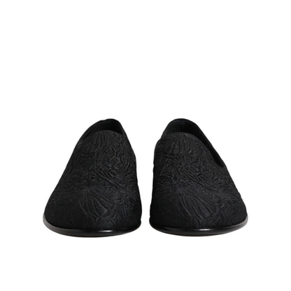 Dolce & Gabbana Black Jacquard Slip On Loafers Formal Shoes